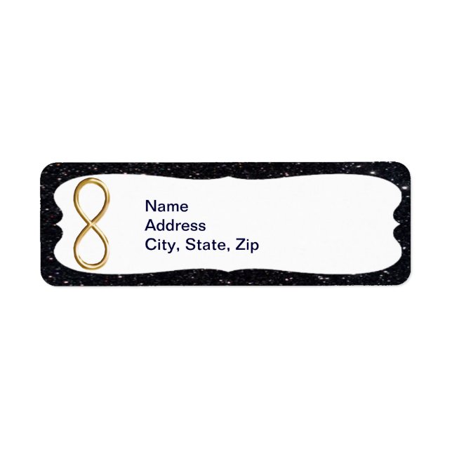 Black Glitter Gold Infinity Address Labels (Front)