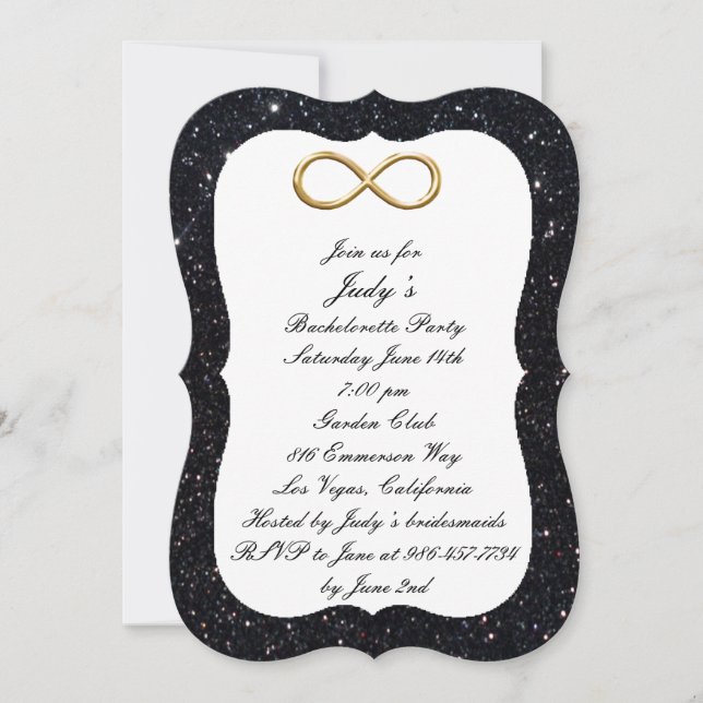 Black Glitter Gold Infinity Bachelorette Party Invitation (Front)