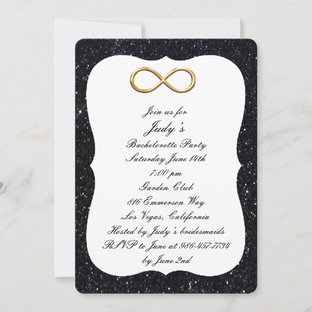 Black Glitter Gold Infinity Bachelorette Party Invitation (Front)