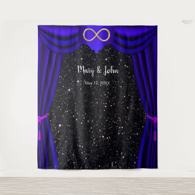 Black Glitter Gold Infinity Blue Curtain Backdrop (Front)