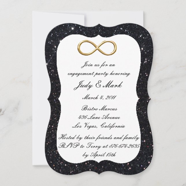 Black Glitter Gold Infinity Engagement Party Invitation (Front)