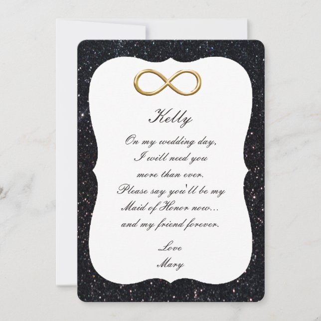 Black Glitter Gold Infinity Maid Of Honor Card (Front)
