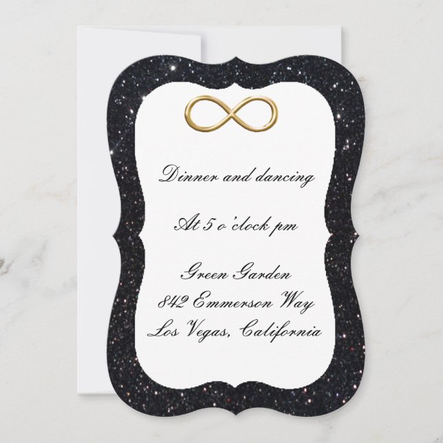 Black Glitter Gold Infinity Reception Card (Front)