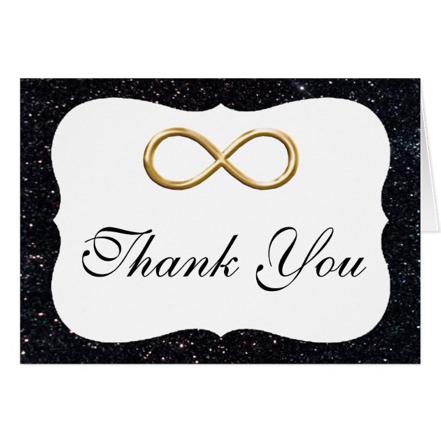 Black Glitter Gold Infinity Thank You Card (Front Horizontal)