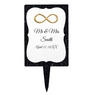 Black Glitter Gold Infinity Wedding Cake Topper