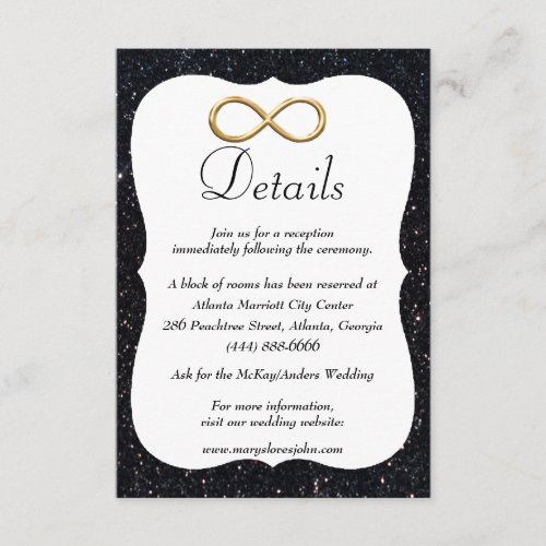 Black Glitter Gold Infinity Wedding Details Enclosure Card