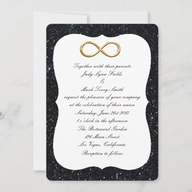 Black Glitter Gold Infinity Wedding Invitation (Front)