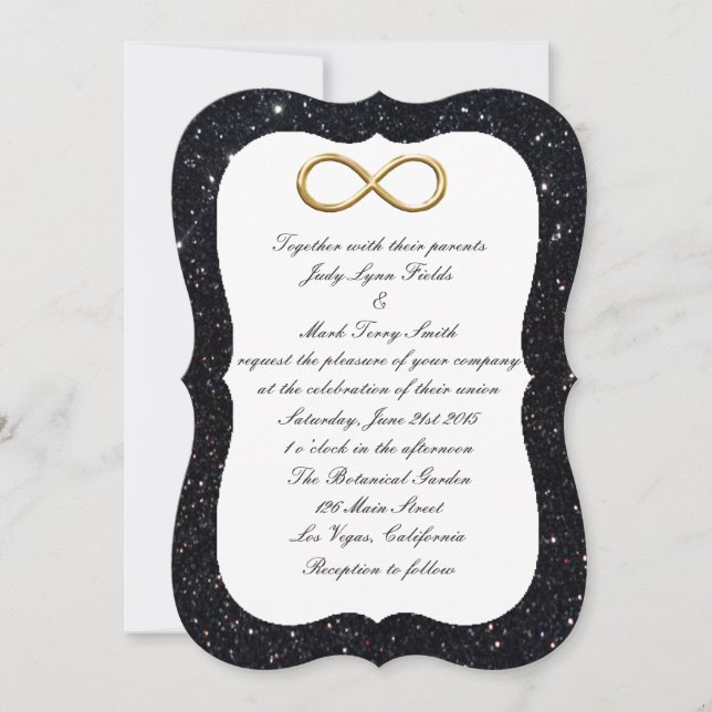 Black Glitter Gold Infinity Wedding Invitation (Front)