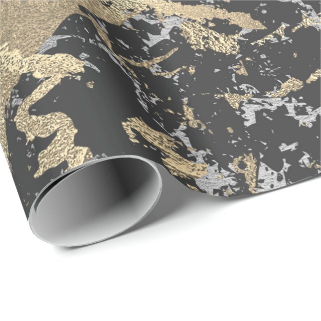 Black Glitter Gold Marble Silver Abstract Metallic Wrapping Paper (Roll Corner)