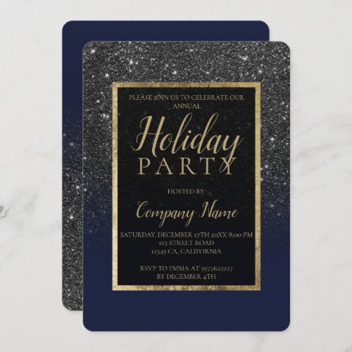 Black glitter gold navy blue business corporate invitation