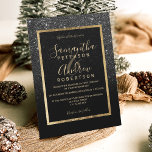 Black glitter gold typography chic winter wedding invitation<br><div class="desc">A modern,  pretty chic and elegant faux black glitter sparkles shower ombre with black color block wedding party invitation with gold ombre pattern.</div>