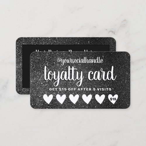 Black Glitter Hearts Customer Discount Social Loyalty Card
