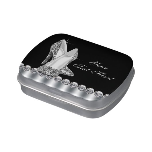 Black Glitter High Heel Shoe Birthday Party Jelly Belly Tin (Side)