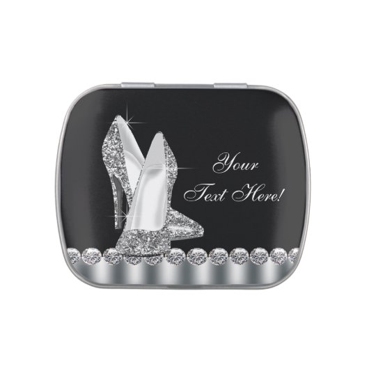 Black Glitter High Heel Shoe Birthday Party Jelly Belly Tin (Top)