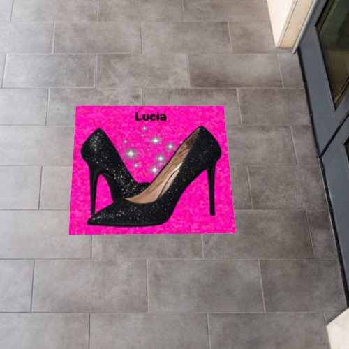Black Glitter High Heel Shoe on Bright Pink  Floor Decals