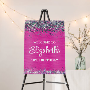 Black Glitter Hot Pink Foil 18th Birthday Welcome Foam Board