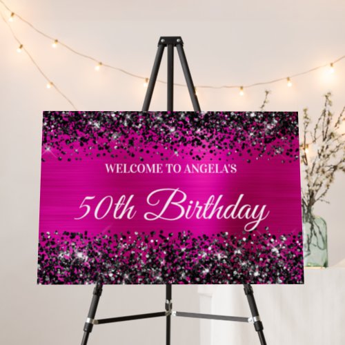 Black Glitter Hot Pink Foil 50th Birthday Welcome Foam Board