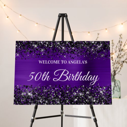 Black Glitter Indigo Foil 50th Birthday Welcome Foam Board