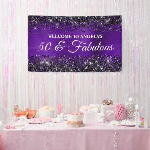Black Glitter Indigo Purple 50 & Fabulous Birthday Banner