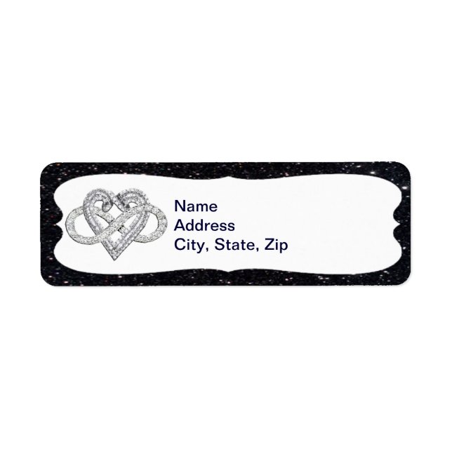 Black Glitter Infinity Heart Address Labels (Front)