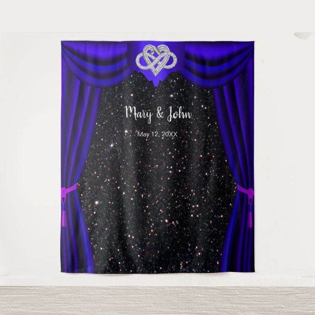 Black Glitter Infinity Heart Blue Curtain Backdrop (Front)