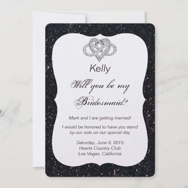 Black Glitter Infinity Heart Bridesmaid Card (Front)