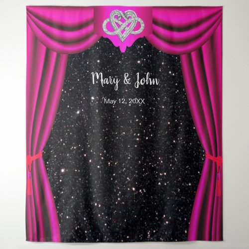 Black Glitter Infinity Heart Pink Curtain Backdrop