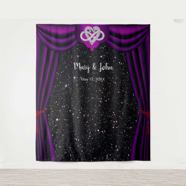 Black Glitter Infinity Heart Purple Curtain  Tapestry (Front)
