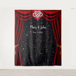 Black Glitter Infinity Heart Red Curtain Backdrop