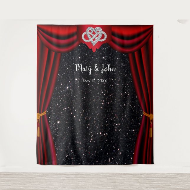 Black Glitter Infinity Heart Red Curtain Backdrop (Front)