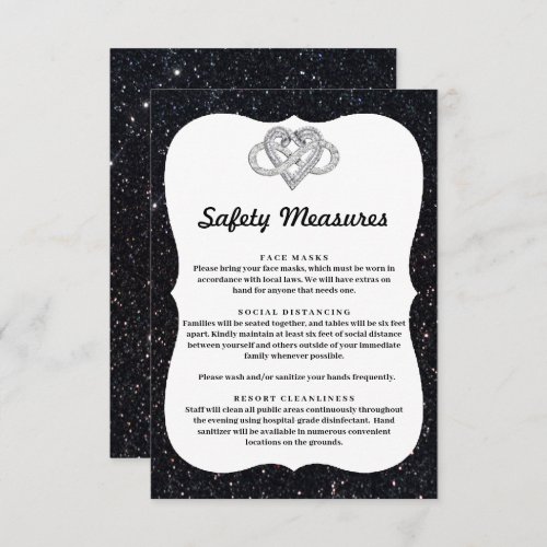 Black Glitter Infinity Heart Safety Measures Enclosure Card