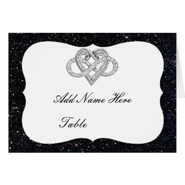 Black Glitter Infinity Heart Table Place Card (Front Horizontal)