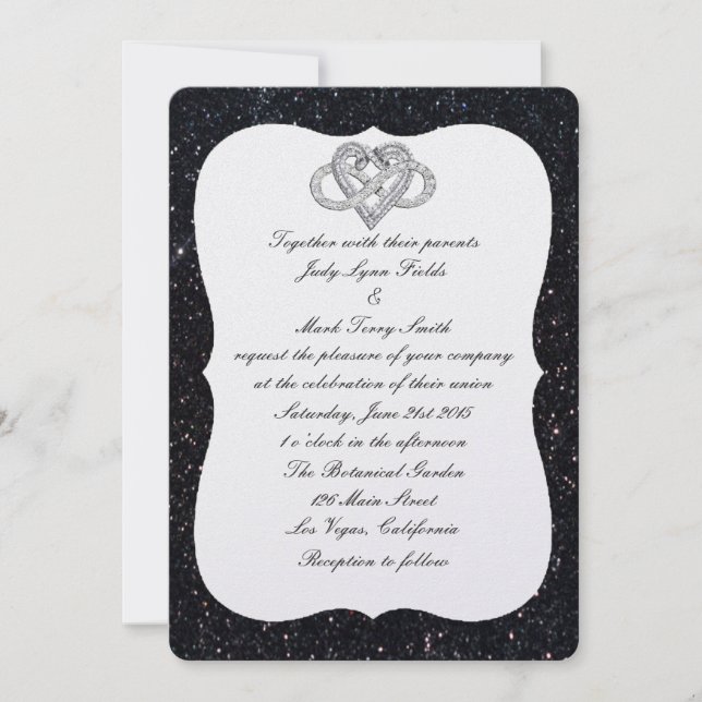 Black Glitter Infinity Heart Wedding Invitation (Front)