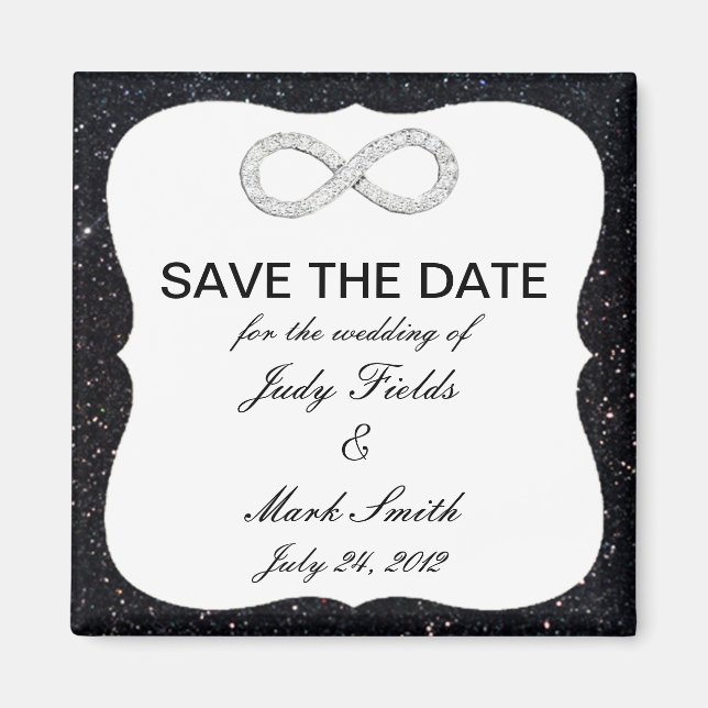 Black Glitter Infinity Save The Date Magnet (Front)