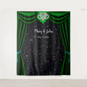 Black Glitter InfinityHeart Green Curtain Backdrop