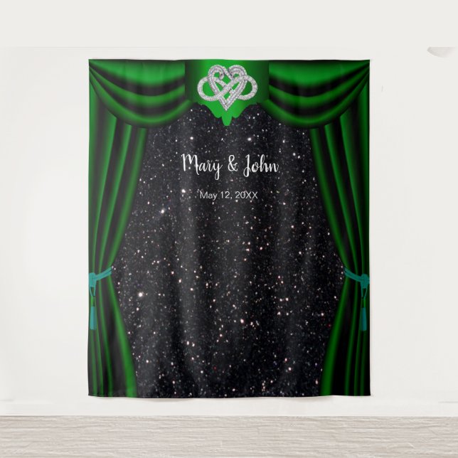 Black Glitter InfinityHeart Green Curtain Backdrop (Front)
