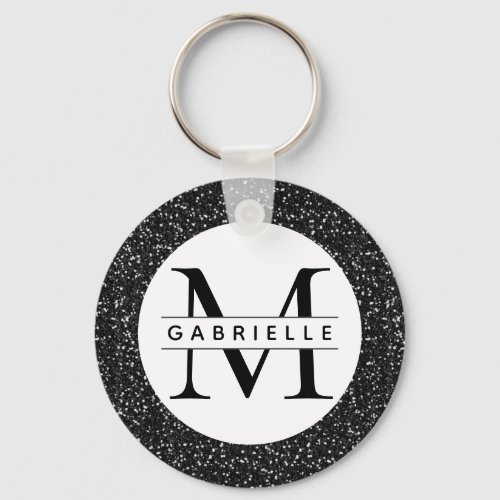 Black Glitter Initial and Custom Name Keychain