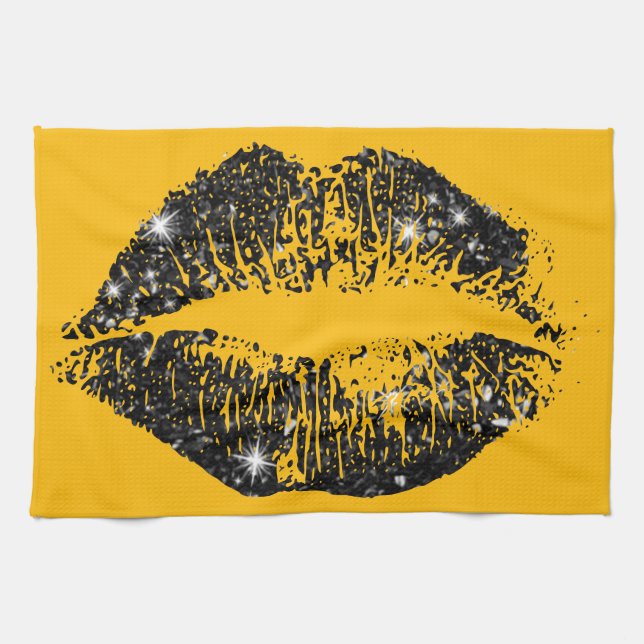 Black Glitter Lips #2 Towel (Horizontal)