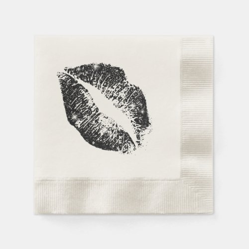 Black Glitter Lips 3 Paper Napkins