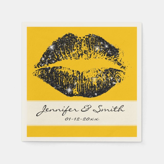 Black Glitter Lips Paper Napkins (Front)