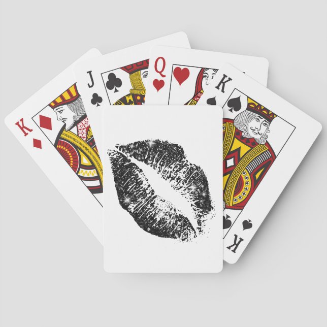 Black Glitter Lips Poker Cards (Back)