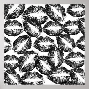 Black Glitter Lips Poster