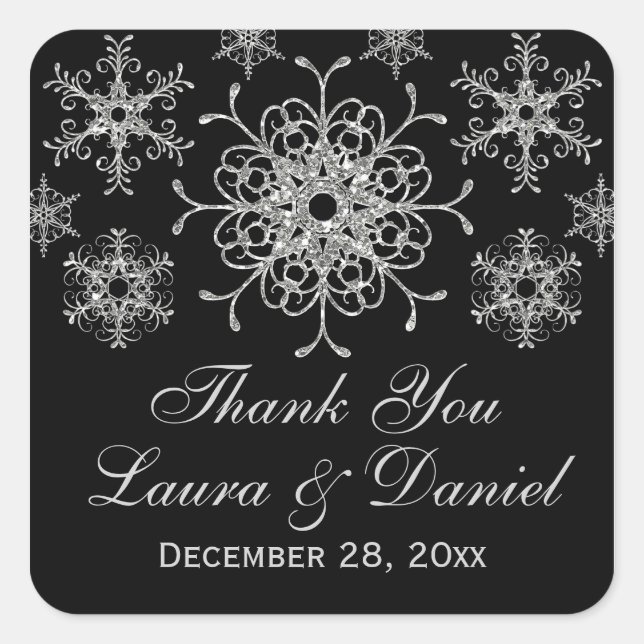 Black, Glitter LOOK Snowflake Wedding Sticker (Front)