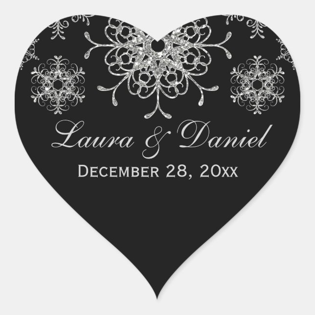 Black, Glitter LOOK Snowflake Wedding Sticker (Front)