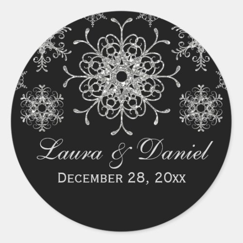 Black Glitter LOOK Snowflake Wedding Sticker