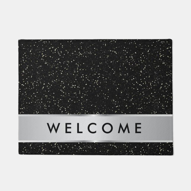 Black Glitter Look Welcome Doormat (Front)