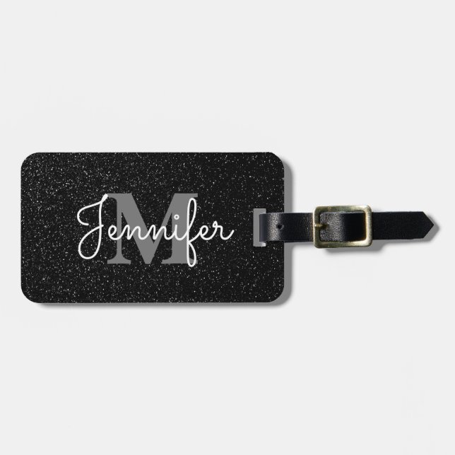 Black Glitter Luggage Tag (Front Horizontal)
