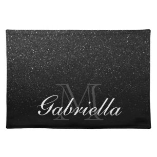 Black Glitter Monogram Cloth Placemat