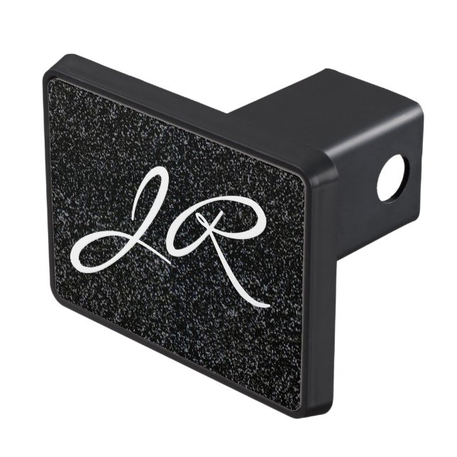 Black glitter monogram custom trailer hitch cover (Top Right)