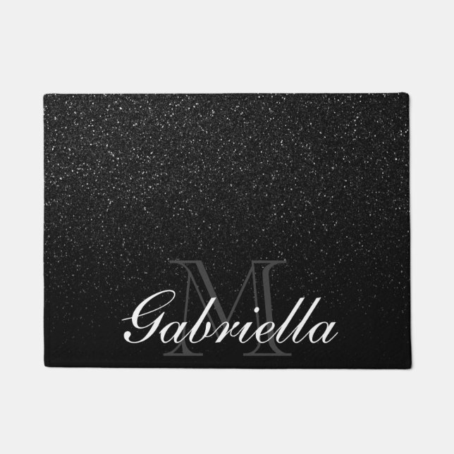 Black Glitter Monogram Doormat (Front)